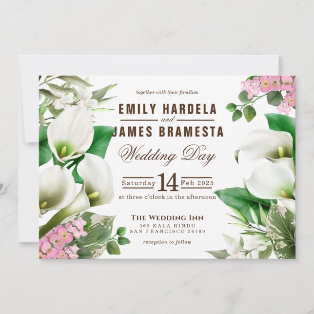 Invitación Boda de presupuesto de acuarela tropical de Cala L (Anverso)