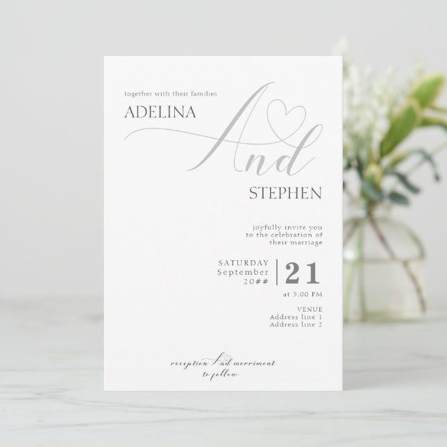 Invitación Boda de presupuesto de Ampersand Elegant Script Mi (Anverso de pie)