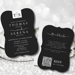 Invitación Boda de presupuesto de código QR blanco negro mono