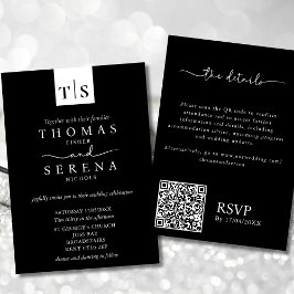 Invitación Boda de presupuesto de código QR blanco negro mono