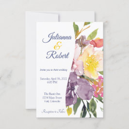 Invitación Boda de presupuesto floral morado y amarillo