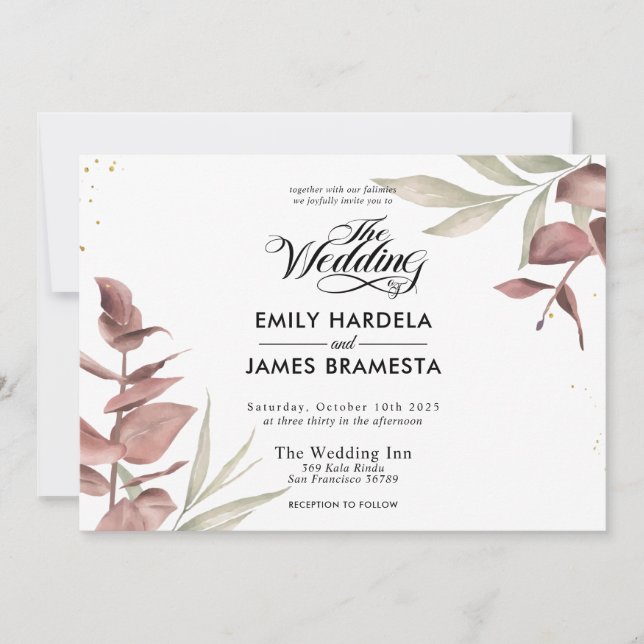 Invitación Boda de presupuesto para acuarela de eucalipto flo (Anverso)