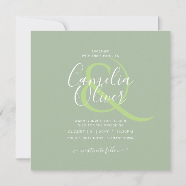 Invitación BODA DE PRESUPUESTO Sage Apple Green Monocrome Tex (Anverso)