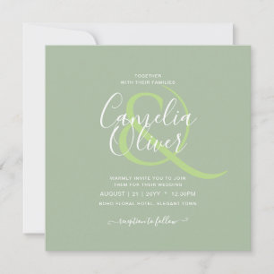 Invitación BODA DE PRESUPUESTO Sage Apple Green Monocrome Tex
