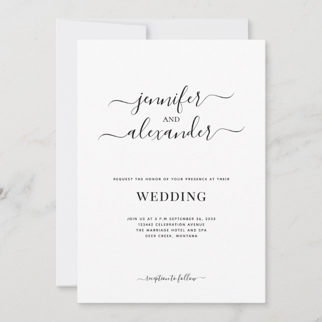 Invitación Boda de presupuesto todo en una caligrafía (Anverso)