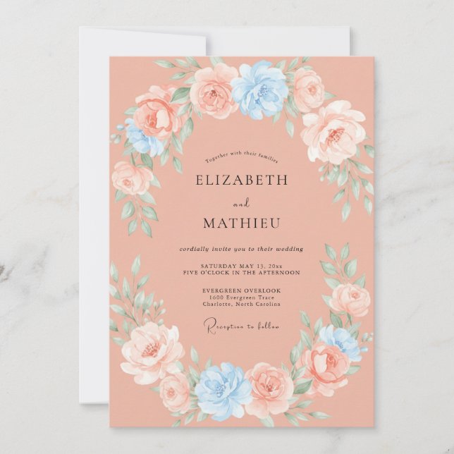 Invitación Boda de primavera alegre de coral (Anverso)