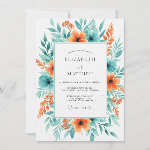 Invitación Boda de primavera animada Aqua Coral