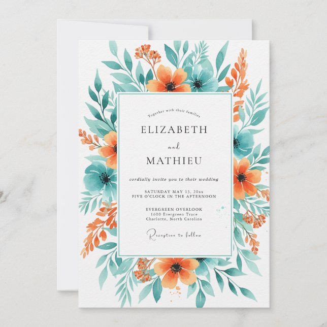 Invitación Boda de primavera animada Aqua Coral (Anverso)