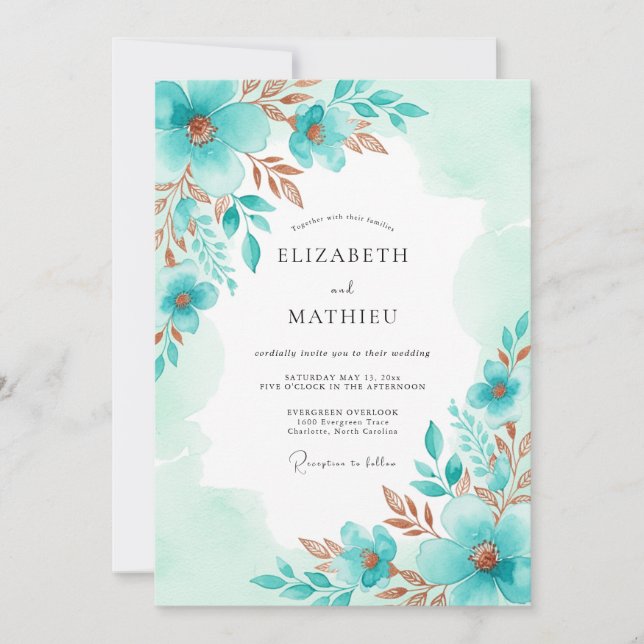 Invitación Boda de primavera Aqua Serena (Anverso)