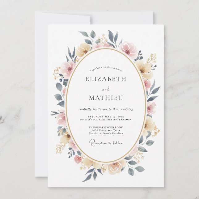 Invitación Boda de primavera armoniosa en rosa rubor (Anverso)