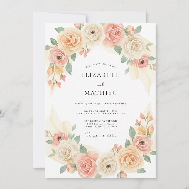 Invitación Boda de primavera armoniosa melocotón (Anverso)