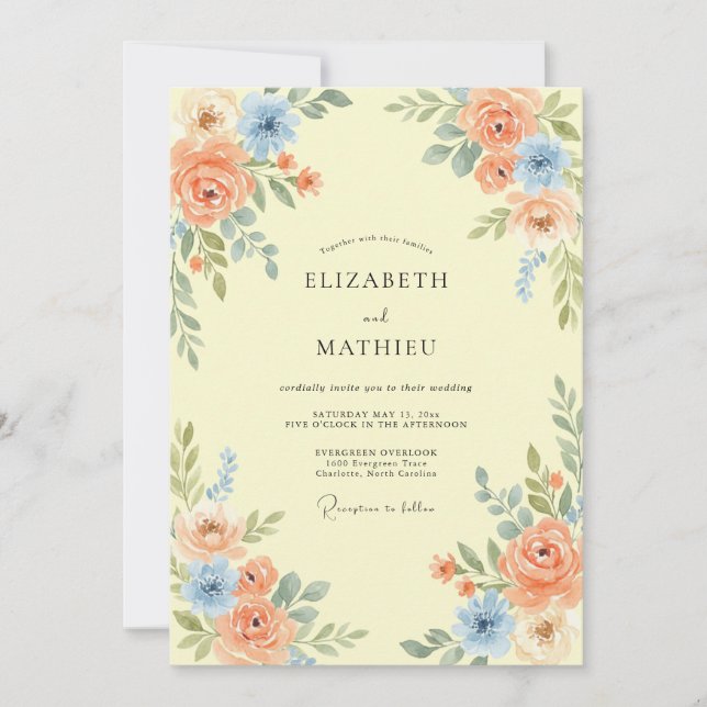 Invitación Boda de primavera atrayendo melocotón (Anverso)