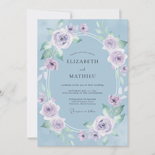 Invitación Boda de primavera azul cielo cautivadora (Anverso)