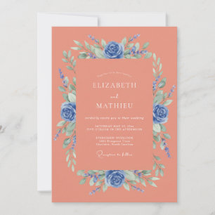 Invitación Boda de primavera azul coral vibrante