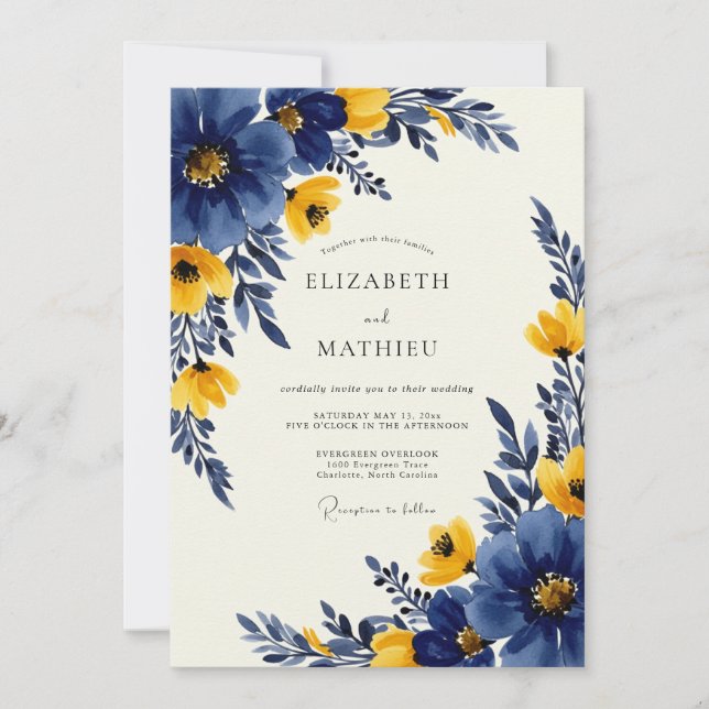 Invitación Boda de primavera azul marino audaz (Anverso)