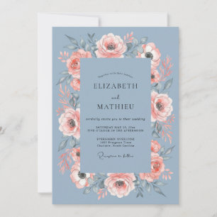 Invitación Boda de primavera azul pizarra cautivadora