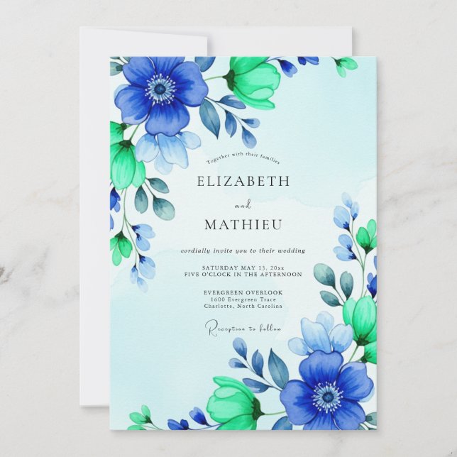 Invitación Boda de primavera azul real luminosa (Anverso)