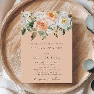 Invitación Boda de Primavera Botánica de Floral Blanca y Peac