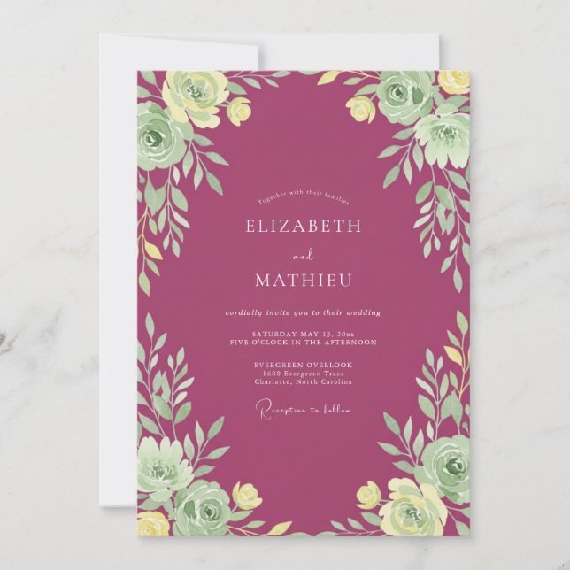 Invitación Boda de primavera brillante magenta (Anverso)