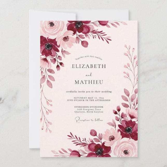 Invitación Boda de primavera cautivadora de Borgoña (Anverso)