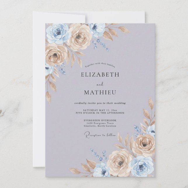 Invitación Boda de primavera cautivadora de lavanda polvorien (Anverso)