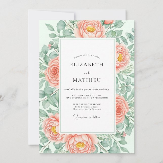 Invitación Boda de primavera con abundante acuarela de meloco (Anverso)