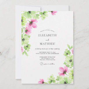 Invitación Boda de primavera con acuarela rosa