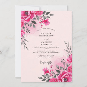 Invitación Boda de primavera con acuarela rosa caliente