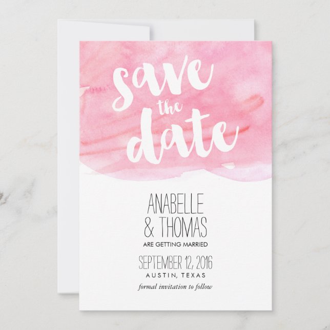 Invitación Boda de primavera con acuarela rosa Save the Date (Anverso)
