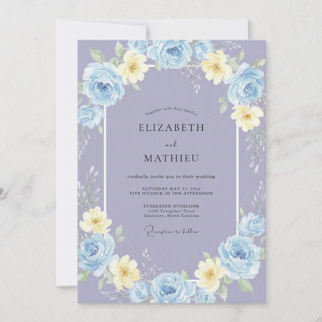 Invitación Boda de primavera con atmósfera de vincapervinca (Anverso)