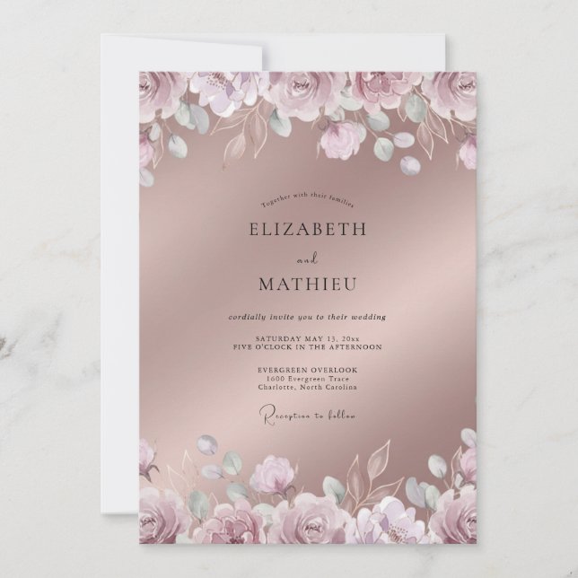 Invitación Boda de primavera con brillo en rosa oro (Anverso)
