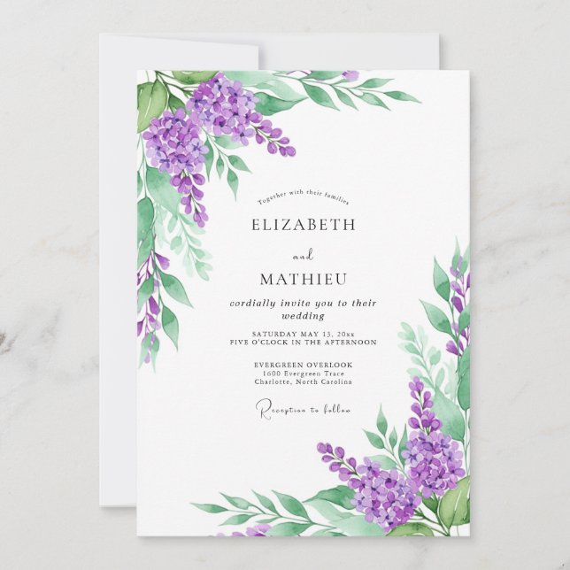 Invitación Boda de primavera con brisa de lavanda (Anverso)