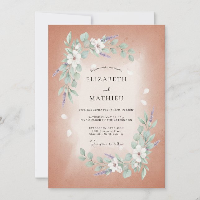 Invitación Boda de primavera con destellos de cobre (Anverso)