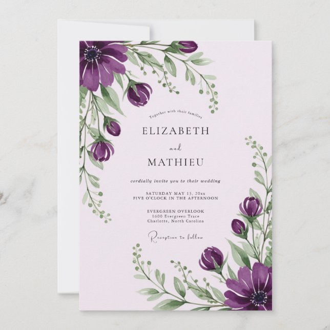 Invitación Boda de primavera con eflorescencia púrpura (Anverso)