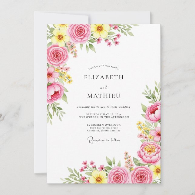 Invitación Boda de primavera con espíritu rosa (Anverso)
