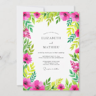 Invitación Boda de primavera con espíritu rosa caliente