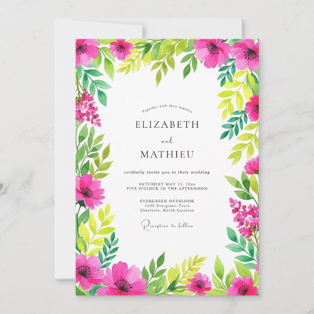 Invitación Boda de primavera con espíritu rosa caliente (Anverso)