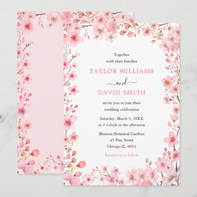 Invitación Boda de primavera con flor de cerezo (Anverso / Reverso)