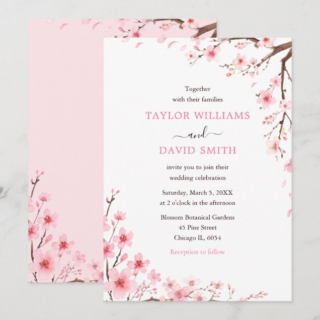 Invitación Boda de primavera con flor de cerezo (Anverso / Reverso)
