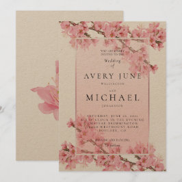 Invitación Boda de primavera con flor de cerezo floral rosa