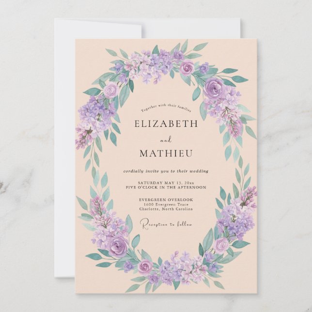 Invitación Boda de primavera con flor de lavanda (Anverso)