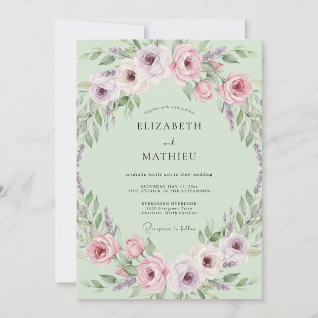 Invitación Boda de primavera con flor de lavanda rosa (Anverso)