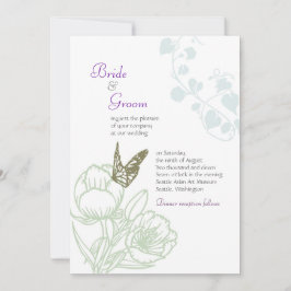 Invitación Boda de primavera con flora y mariposa ilustrada