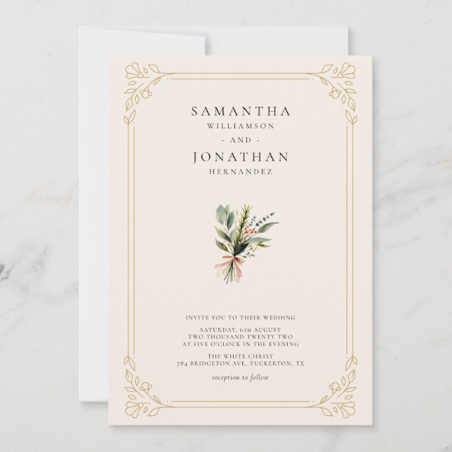 Invitación Boda de primavera con flores silvestres de marfil  (Anverso)