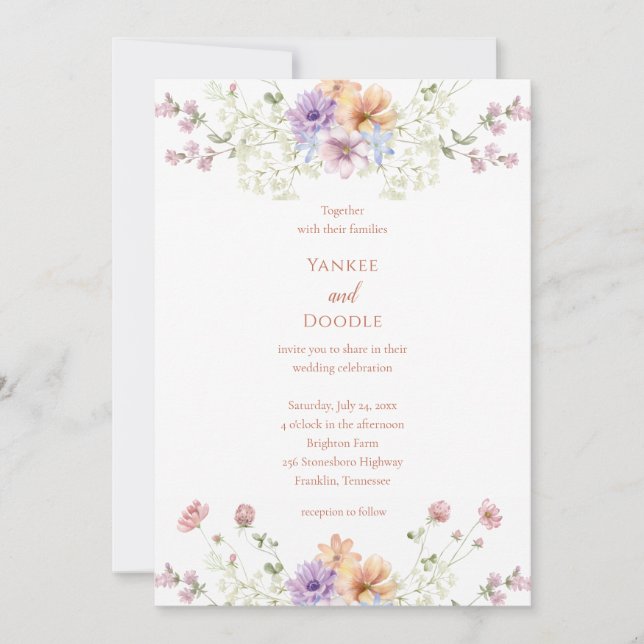 Invitación Boda de primavera con flores silvestres modernas (Anverso)