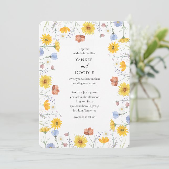 Invitación Boda de primavera con flores silvestres modernas (Anverso de pie)