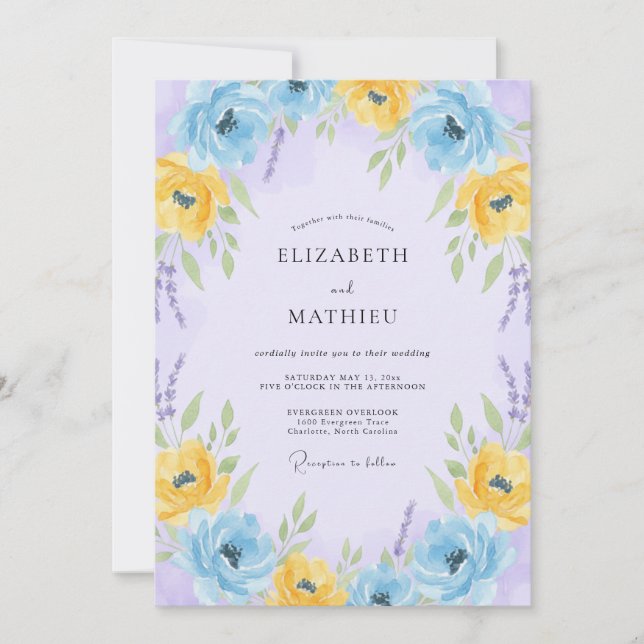 Invitación Boda de primavera con lavanda vívida (Anverso)