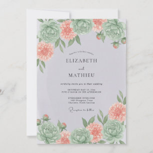 Invitación Boda de primavera con melocotón verde menta pulido
