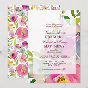 Invitación Boda de primavera con menta floral florecida y ros