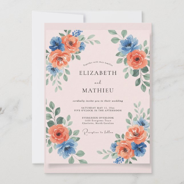 Invitación Boda de primavera con pintor estilo rosa rubor (Anverso)